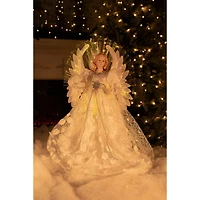 White Cloth Modern Fiber Optic Angel Tree Topper Spotted Dress