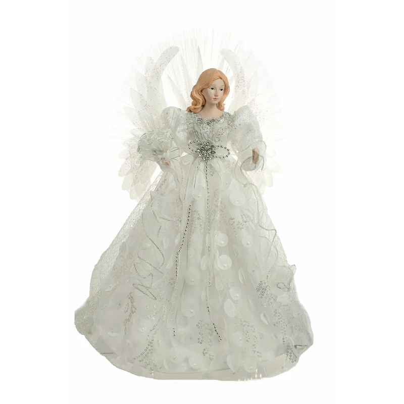 White Cloth Modern Fiber Optic Angel Tree Topper Spotted Dress