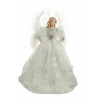 White Cloth Modern Fiber Optic Angel Tree Topper Spotted Dress