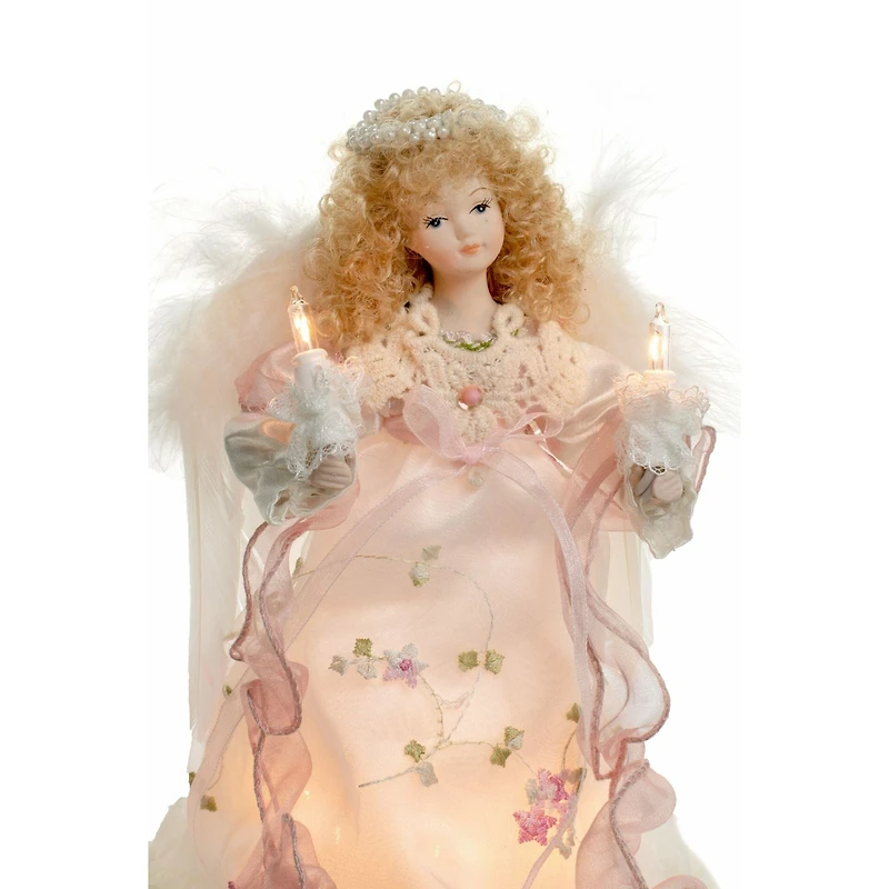 Cloth Small 10-Light Angel Tree Topper Blonde Curly Hair