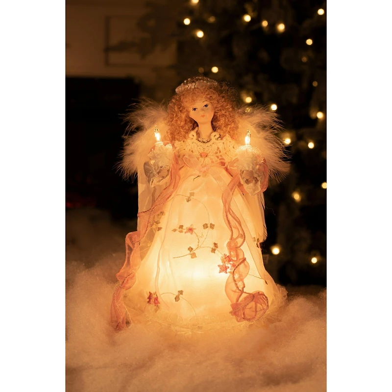 Cloth Small 10-Light Angel Tree Topper Blonde Curly Hair