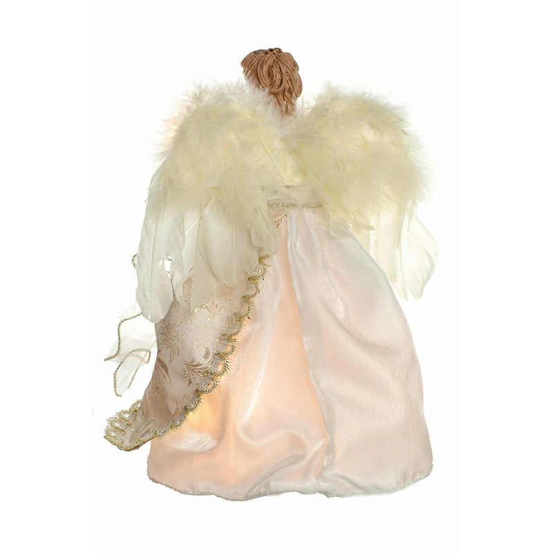 Cime de sapin ange moderne en tissu ivoire et or à 10 lumières