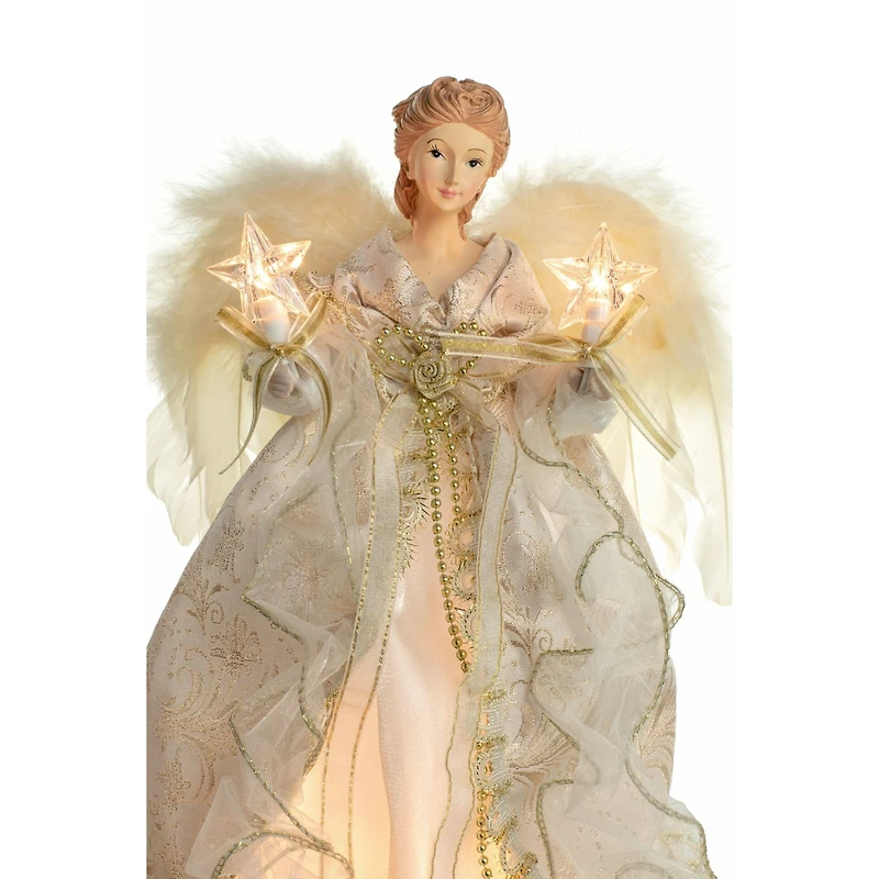 Ivory and Gold Cloth Modern 10-Light Angel Tree Topper