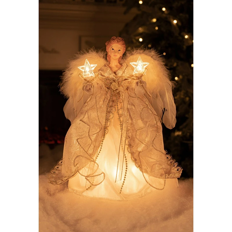 Ivory and Gold Cloth Modern 10-Light Angel Tree Topper