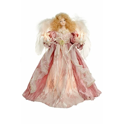 Pink Cloth Contemporary 10-Light Angel Tree Topper Blonde Curly Hair