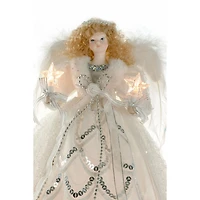 Cime de sapin ange contemporaine en tissu blanc/argent à 10 lumières