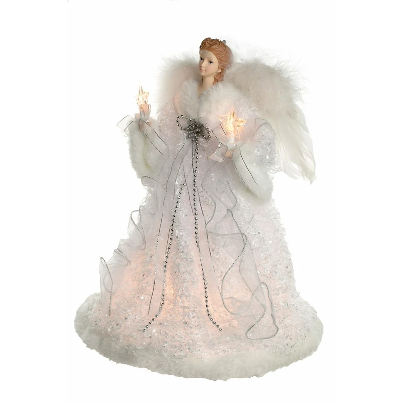 White/Silver Cloth Modern 10-Light Angel Tree Topper