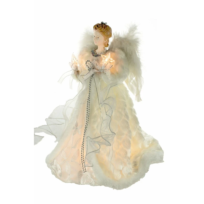 Ivory Cloth Modern 10-Light Angel Tree Topper with Fur Coat