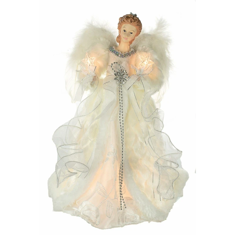Ivory Cloth Modern 10-Light Angel Tree Topper with Fur Coat