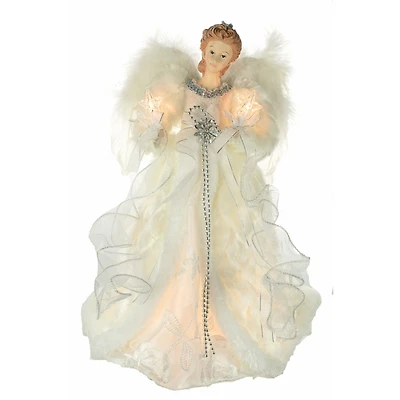 Ivory Cloth Modern 10-Light Angel Tree Topper with Fur Coat