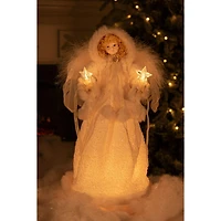 Ivory Cloth Hooded 10-Light Angel Tree Topper Blonde Curly Hair