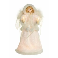 Ivory Cloth Hooded 10-Light Angel Tree Topper Blonde Curly Hair