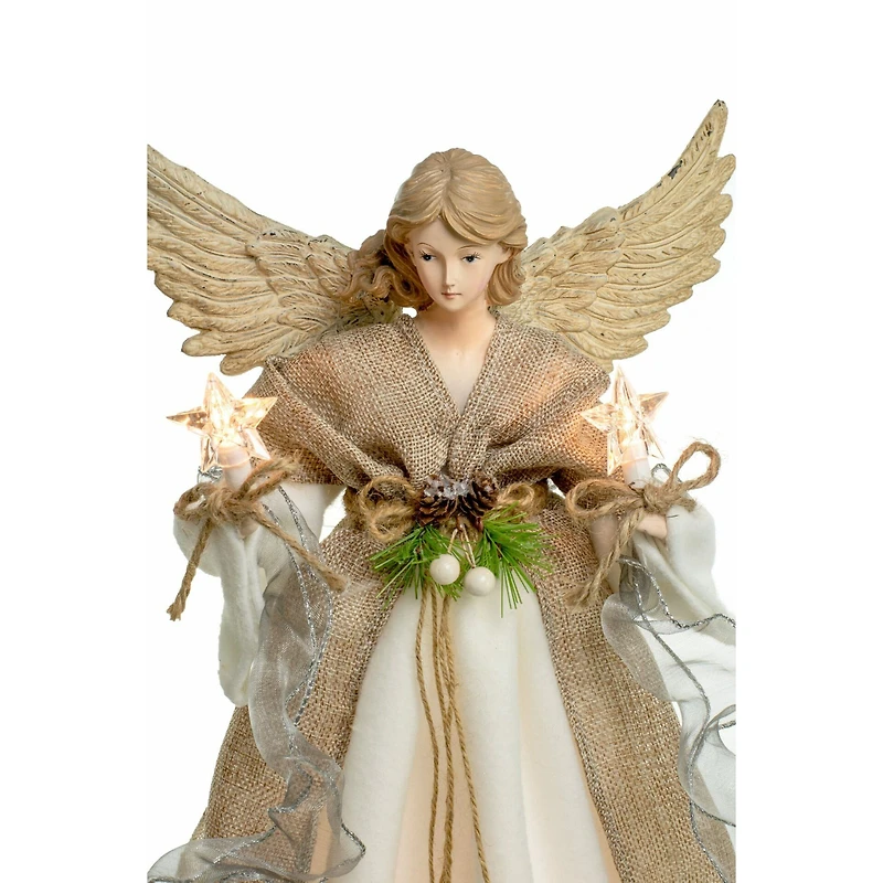 Brown and White Rattan 10-Light Angel Tree Topper