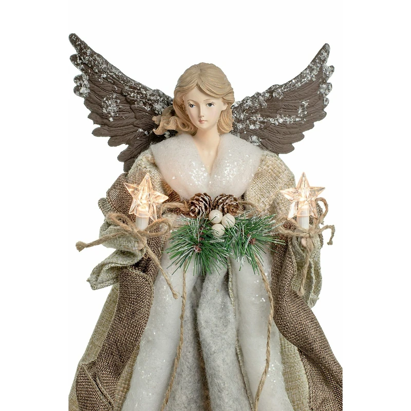 Taupe and grey Rattan Modern 10-Light Angel Tree Topper Holly Belt