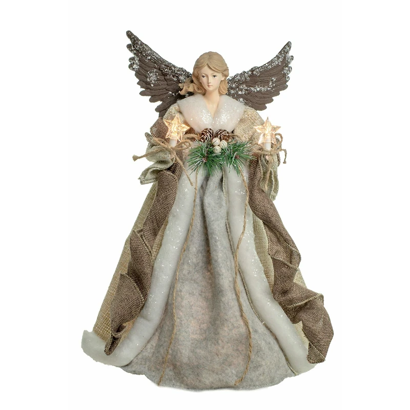 Taupe and grey Rattan Modern 10-Light Angel Tree Topper Holly Belt