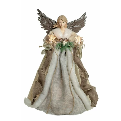 Taupe and grey Rattan Modern 10-Light Angel Tree Topper Holly Belt