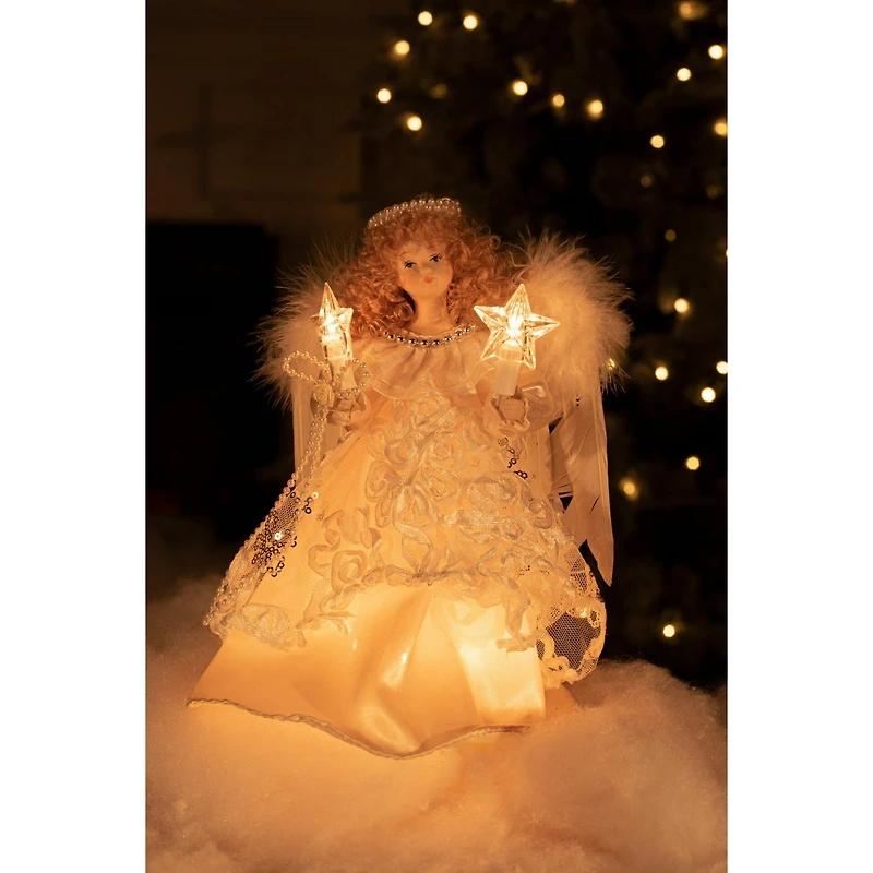 Ivory Cloth Small 10-Light Angel Tree Topper