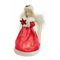 Red Cloth Small 10-Light Angel Tree Topper with Blonde Curly Hair