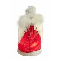 Red Cloth Small 10-Light Angel Tree Topper with Blonde Curly Hair