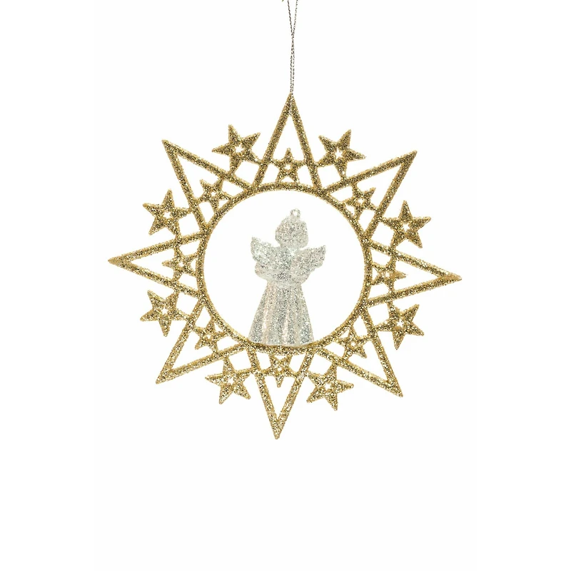 Gold and Silver Star Wreath Ornament Angel, Pack of 6