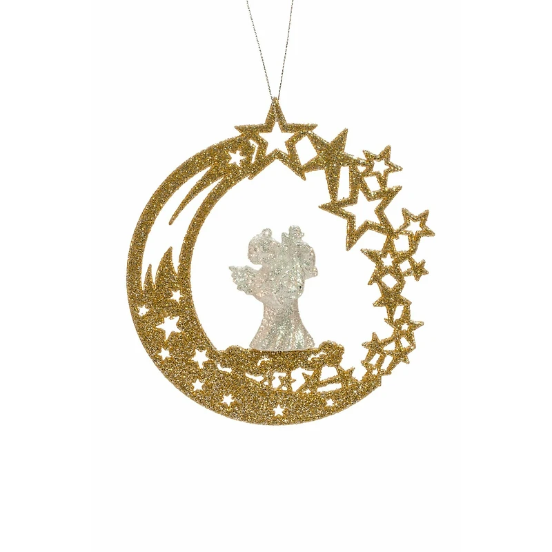 Gold and Silver Crescent Moon Wreath Ornament Angel, Pack of 6