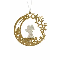 Gold and Silver Crescent Moon Wreath Ornament Angel, Pack of 6