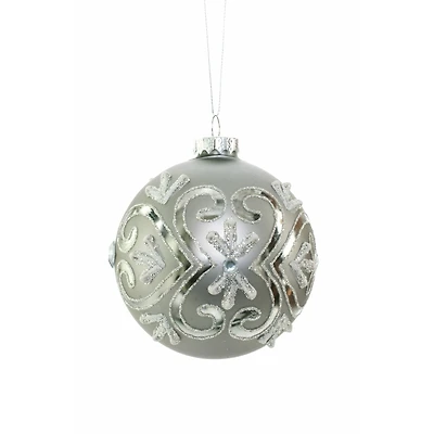 Round Hanging grey and Silver Glass Ball Ornament, Pack of 3