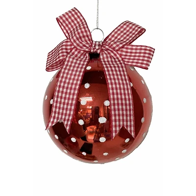 Red and White Glass Spotted Glass Ball Ornament Ribbon, Pack of 4