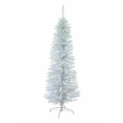 White Pvc Spruce Needle Pre-Lit Pencil Tree 420 Tips and 130 Lights