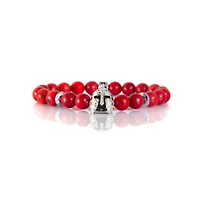 Bracelet jade rouge/noir « Warrior Helmet » en zircone cubique argenté par Luenzo