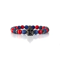Luenzo Lapis Lazuli and Red/Black Jade with Gunmetal Warrior Helmet Bracelet