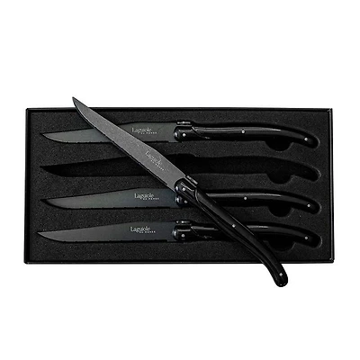 Set of 4 Black on Black Laguiole Du Monde Designer Steak Knives