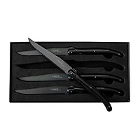 Set of 4 Black on Black Laguiole Du Monde Designer Steak Knives