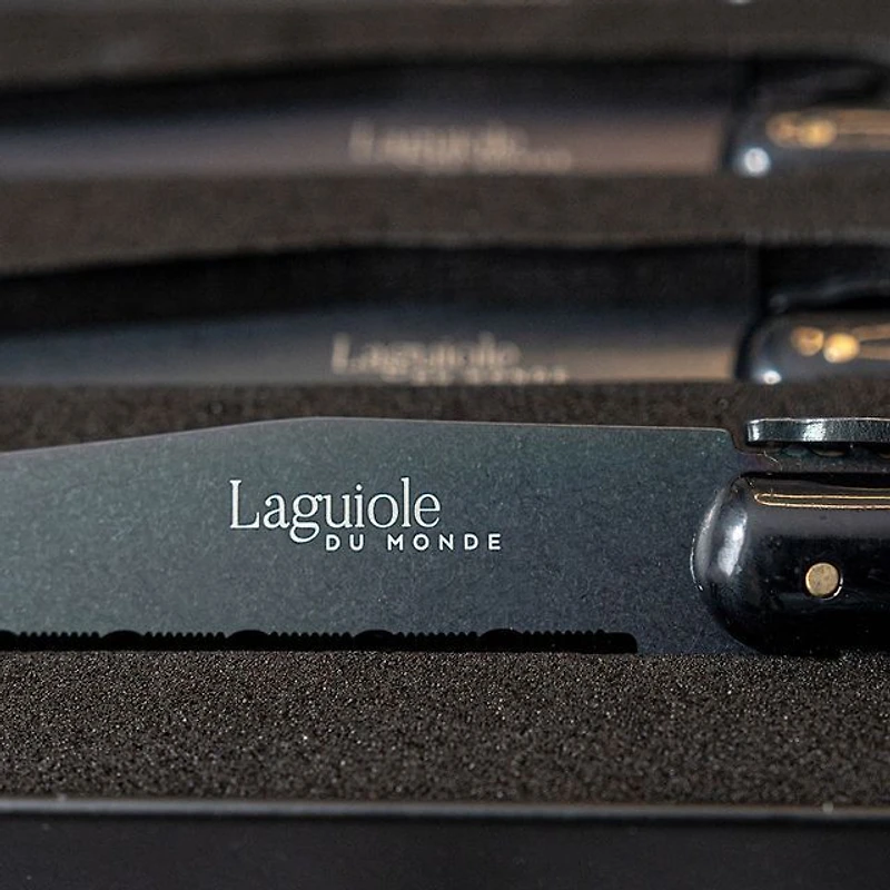Set of 4 Black on Black Laguiole Du Monde Designer Steak Knives