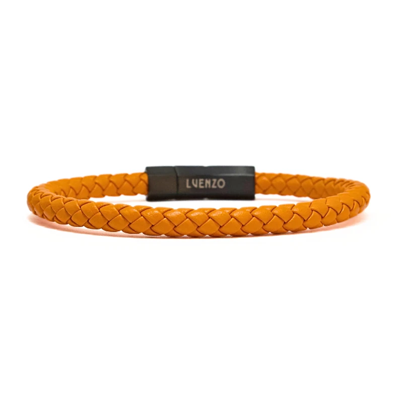 Luenzo Orange Genuine Leather Single Wrap Bracelet
