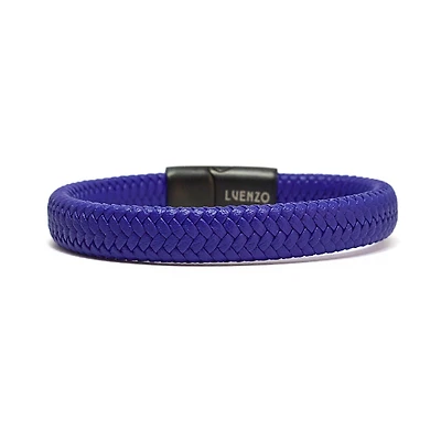 Luenzo Electric Blue Genuine Leather Double Wrap Single Clasp Bracelet