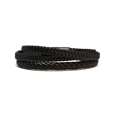Luenzo Matte Black Genuine Leather Triple Wrap Bracelet