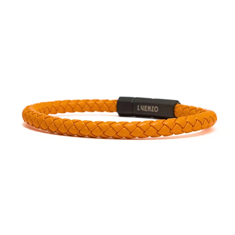 Luenzo Orange Genuine Leather Single Wrap Bracelet