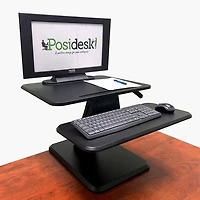 Sit-Stand Pedestal Desk Converter with Smart Rail for Mobile Devices