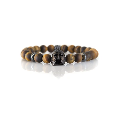 Luenzo Tiger Eye and Gunmetal Cubic Zirconia Warrior Helmet Bracelet