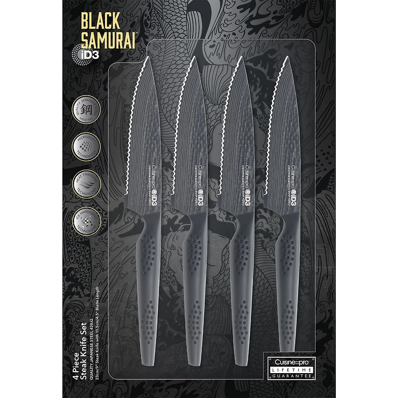 iD3 Black Samurai Steak Knife Set 4-Piece