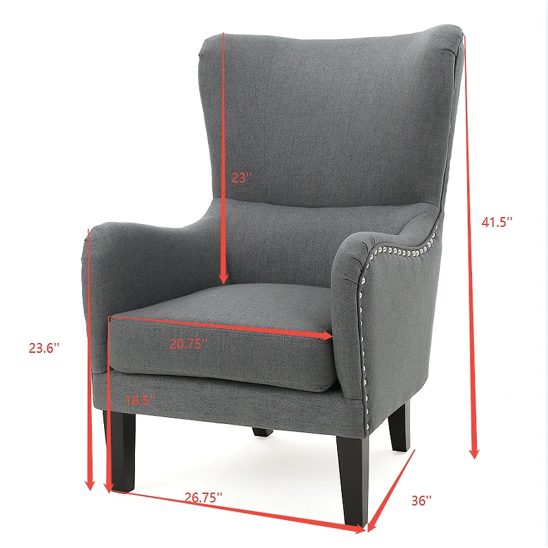 Fauteuil à dossier haut clouté – gris