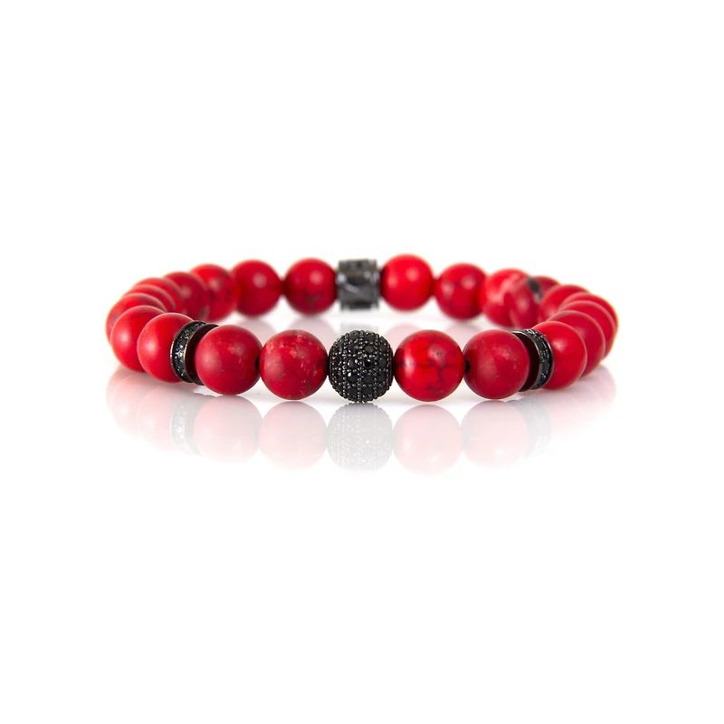 Luenzo Red/Black Jade and Black Cubic Zirconia Accent Bracelet