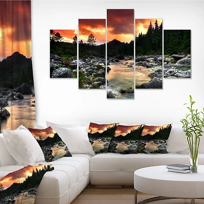 Rocky Mountain River at Sunset 4 Canvas Wall Art