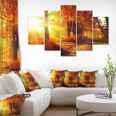 Autumnal Trees Sunrays Canvas Wall Art - 4-5 Panels