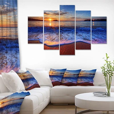 Blue Waves on Sandy Beach Canvas Wall Art - 4-5 Panels