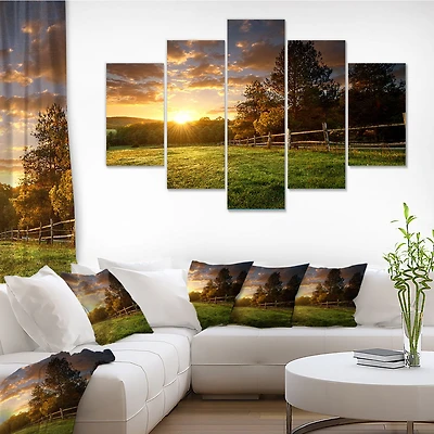 Fenced Ranch at Sunrise Canvas Wall Art Panels