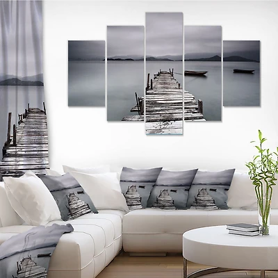 Pier and Boats at Seashore 4 Canvas Wall Art