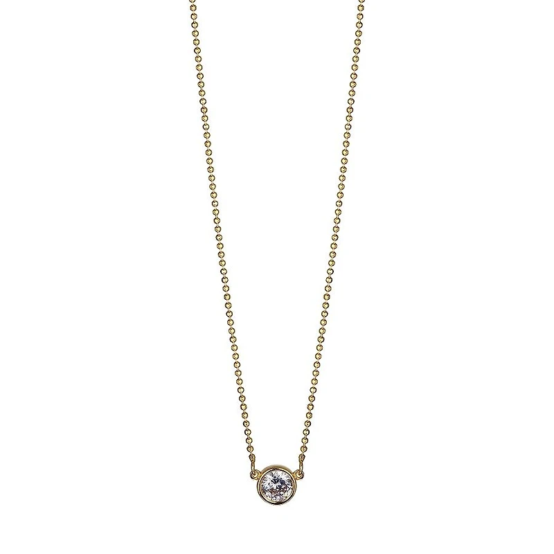Reign Sterling Silver & Cubic Zirconia 18K Yellow Gold Plated Round Bezel Solitaire Bead Necklace