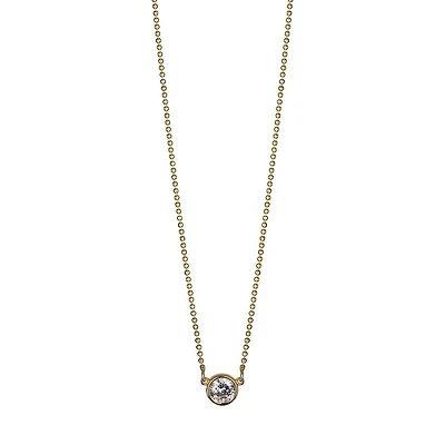 Reign Sterling Silver & Cubic Zirconia 18K Yellow Gold Plated Round Bezel Solitaire Bead Necklace